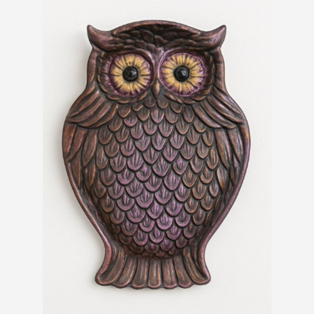 Vintage-Style Owl Wall Plaque Dish Copper Metallic 12.5” Decorative Art Accent